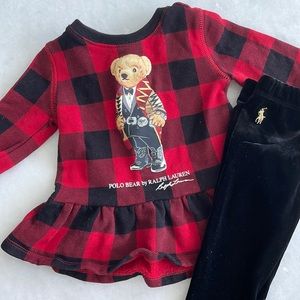 Ralph Lauren Baby Girl Plaid and Velvet Matching Set